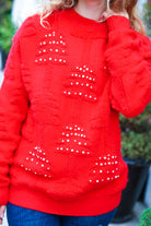 Haptics More The Merrier Red Pearl Christmas Tree Jacquard Sweater