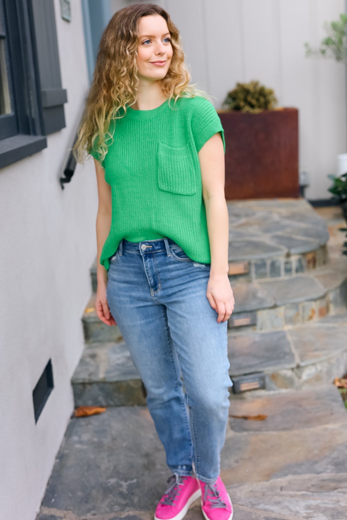 Haptics Seize The Day Kelly Green Dolman Rib Sweater Top Haptics