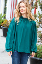 Haptics Hunter Green Frill Mock Neck Crinkle Top Haptics