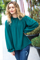 Haptics Hunter Green Frill Mock Neck Crinkle Top Haptics