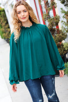 Haptics Hunter Green Frill Mock Neck Crinkle Top Haptics