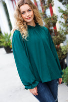 Haptics Hunter Green Frill Mock Neck Crinkle Top Haptics