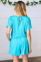 Zenana Ice Blue Brushed Knit Elastic Waist Pocketed Romper