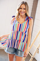 Haptics Multicolor Vertical Stripe Tie Bow Woven Top Final Sale