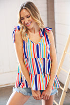 Haptics Multicolor Vertical Stripe Tie Bow Woven Top Final Sale