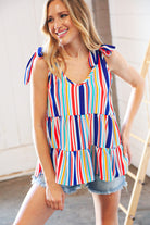 Haptics Multicolor Vertical Stripe Tie Bow Woven Top Final Sale