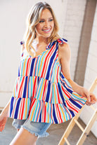 Haptics Multicolor Vertical Stripe Tie Bow Woven Top Final Sale
