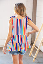 Haptics Multicolor Vertical Stripe Tie Bow Woven Top Final Sale