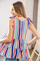 Haptics Multicolor Vertical Stripe Tie Bow Woven Top Final Sale