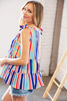 Haptics Multicolor Vertical Stripe Tie Bow Woven Top Final Sale