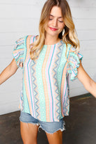 Haptics Multicolor Boho Stripe Smocked Ruffle Frill Sleeve Top Haptics