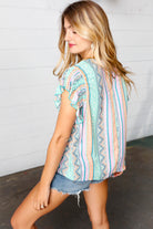 Haptics Multicolor Boho Stripe Smocked Ruffle Frill Sleeve Top Haptics