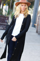 Zenana Black Ribbed Longline Cardigan