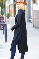 Zenana Black Ribbed Longline Cardigan