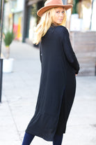 Zenana Black Ribbed Longline Cardigan