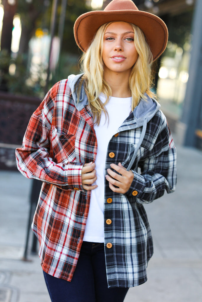 Haptics Layer Up Orange Plaid Flannel Button Down Shacket Medium