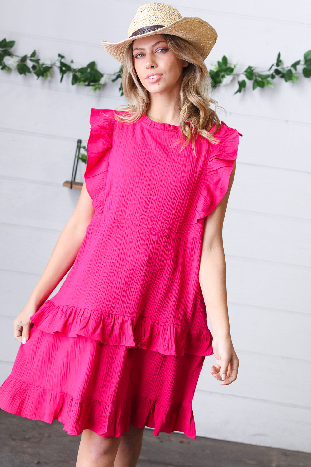 Haptics French Rose Tiered Ruffle Crinkle Dress Final Sale Haptics