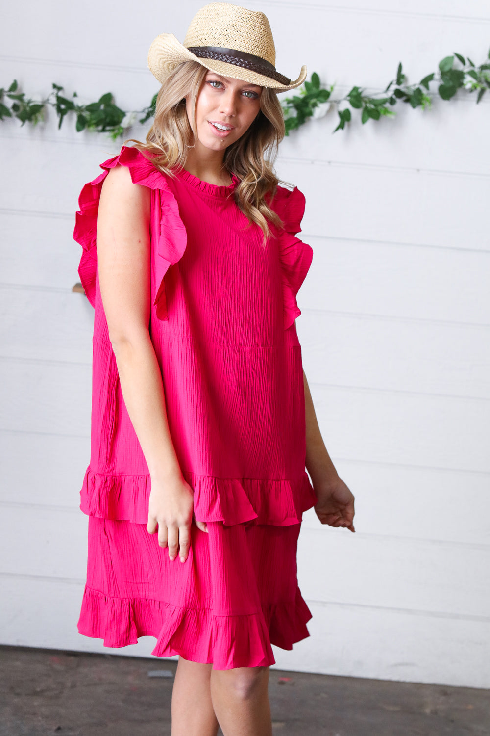 Haptics French Rose Tiered Ruffle Crinkle Dress Final Sale Haptics