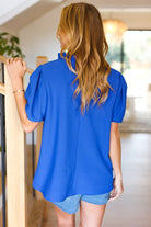 Haptics Lovely In Holiday Blue Frill Mock Neck Woven Top Final Sale