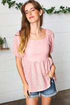 Haptics Mauve Eyelet Puff Sleeve Babydoll Top