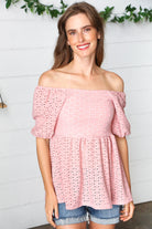 Haptics Mauve Eyelet Puff Sleeve Babydoll Top