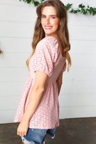 Haptics Mauve Eyelet Puff Sleeve Babydoll Top