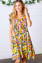 Haptics Indigo & Lemon Floral Babydoll Ruffle Dress Final Sale