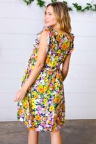 Haptics Indigo & Lemon Floral Babydoll Ruffle Dress Final Sale
