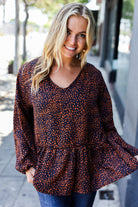 Haptics Navy & Rust Leopard Woven Babydoll Top Final Sale $6.55