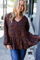 Haptics Navy & Rust Leopard Woven Babydoll Top Final Sale $6.55