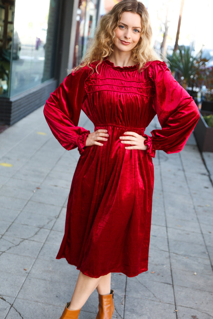 Haptics Be Your Own Star Ruby Mock Neck Velvet Dress Bloom 2023 Winter Sale