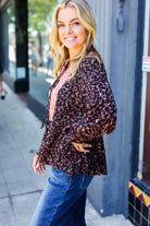 Sugarfox Black Floral Beaded Tie Peasant Woven Blouse