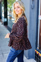 Sugarfox Black Floral Beaded Tie Peasant Woven Blouse