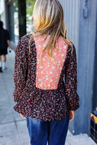 Sugarfox Black Floral Beaded Tie Peasant Woven Blouse