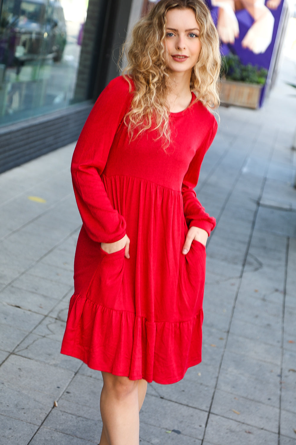 Haptics Lady In Red Hacci Fit & Flare Ruffle Dress Final Sale Bloom 2023 Winter Sale