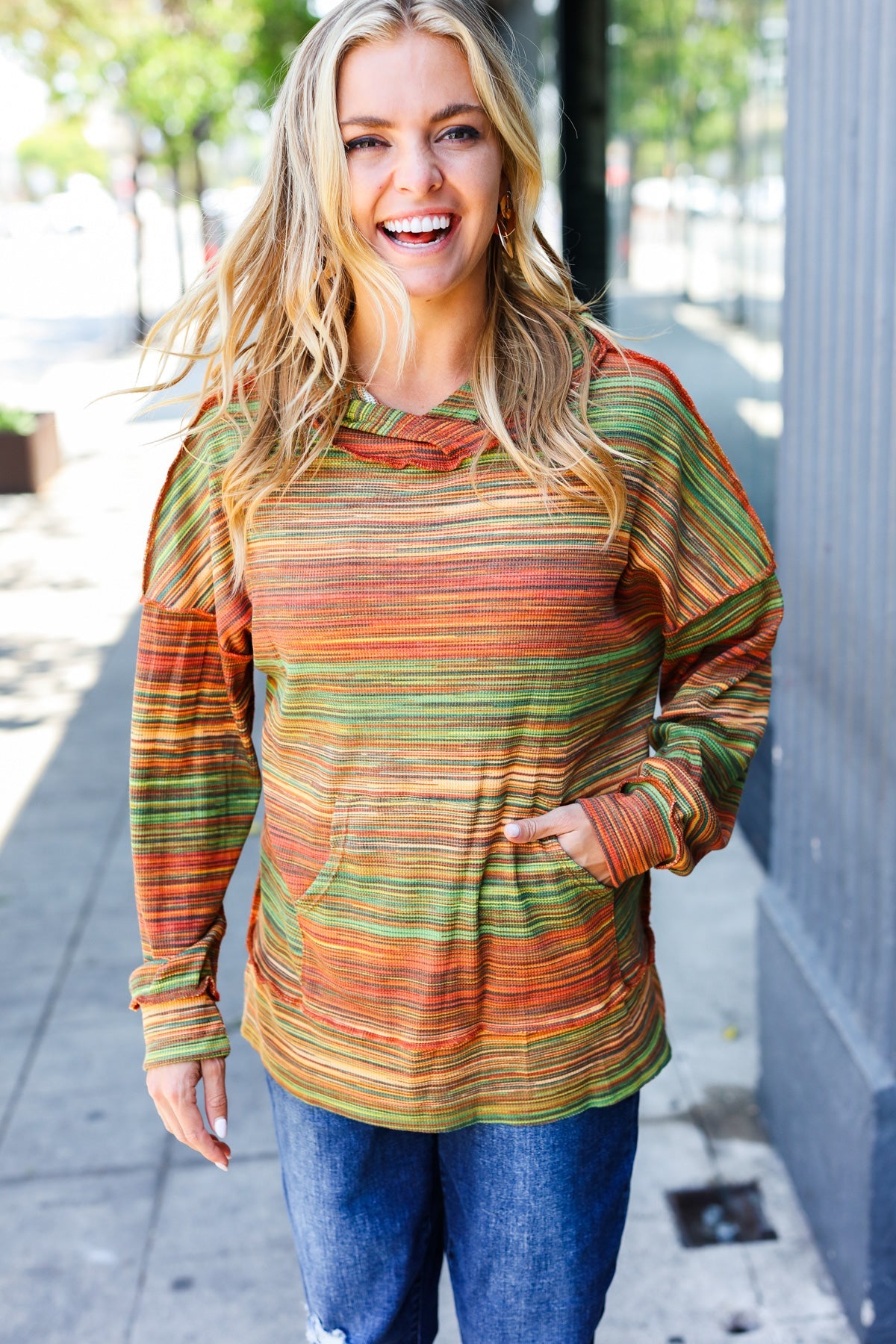 Haptics Orange & Green Space Dye Thermal Multicolor Hoodie 2024 Blow-Out Sale
