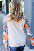 Haptics Orange & Taupe Plaid Terry Kangaroo Pocket Hoodie Haptics