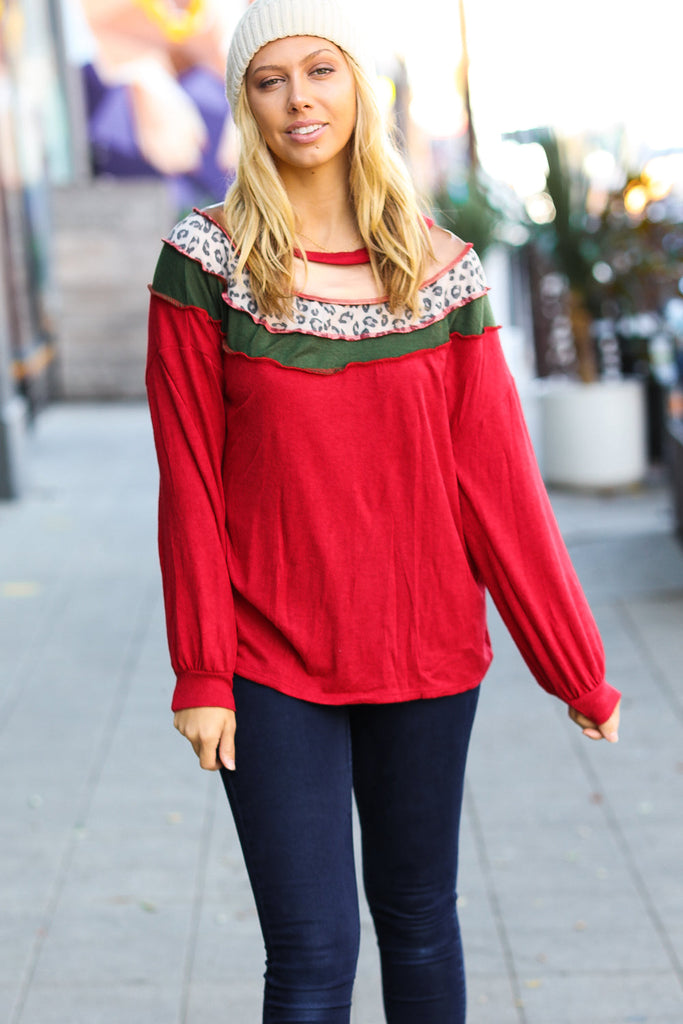 Haptics Christmas Red Terry Hacci Color Block Pullover Haptics