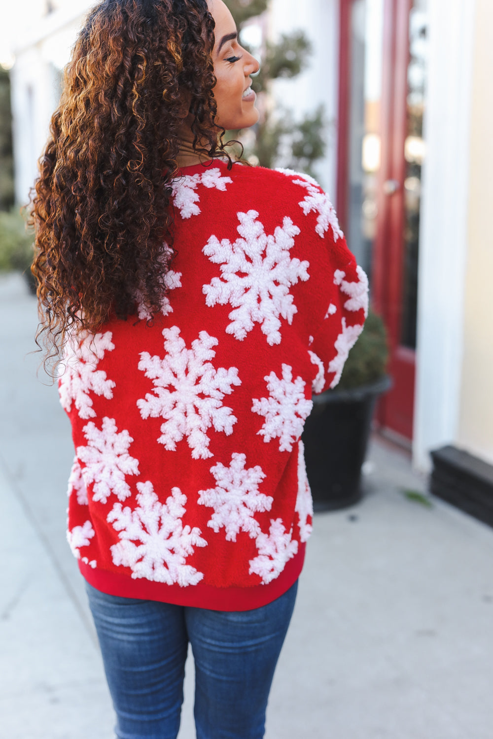 Haptics Red Puffy Snowflake Sherpa Pullover Haptics