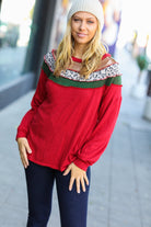 Haptics Christmas Red Terry Hacci Color Block Pullover Haptics