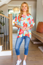 Haptics Aqua & Coral Floral V Neck Woven Top Haptics