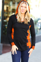 Haptics Black & Rust Plaid Hacci Knit Hoodie Haptics