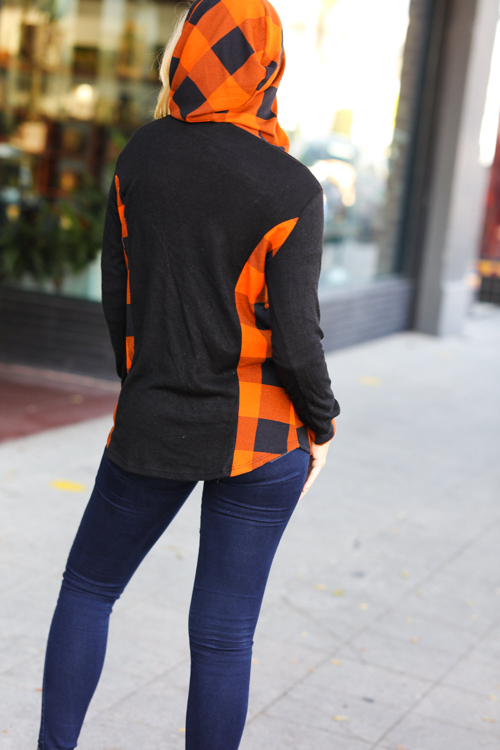 Haptics Black & Rust Plaid Hacci Knit Hoodie Haptics