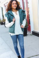 Haptics Feeling Festive Hunter Green Zipper Up Quilted Ruffle Sleeve Puffer Vest Shirts & Tops