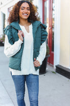 Haptics Feeling Festive Hunter Green Zipper Up Quilted Ruffle Sleeve Puffer Vest Shirts & Tops