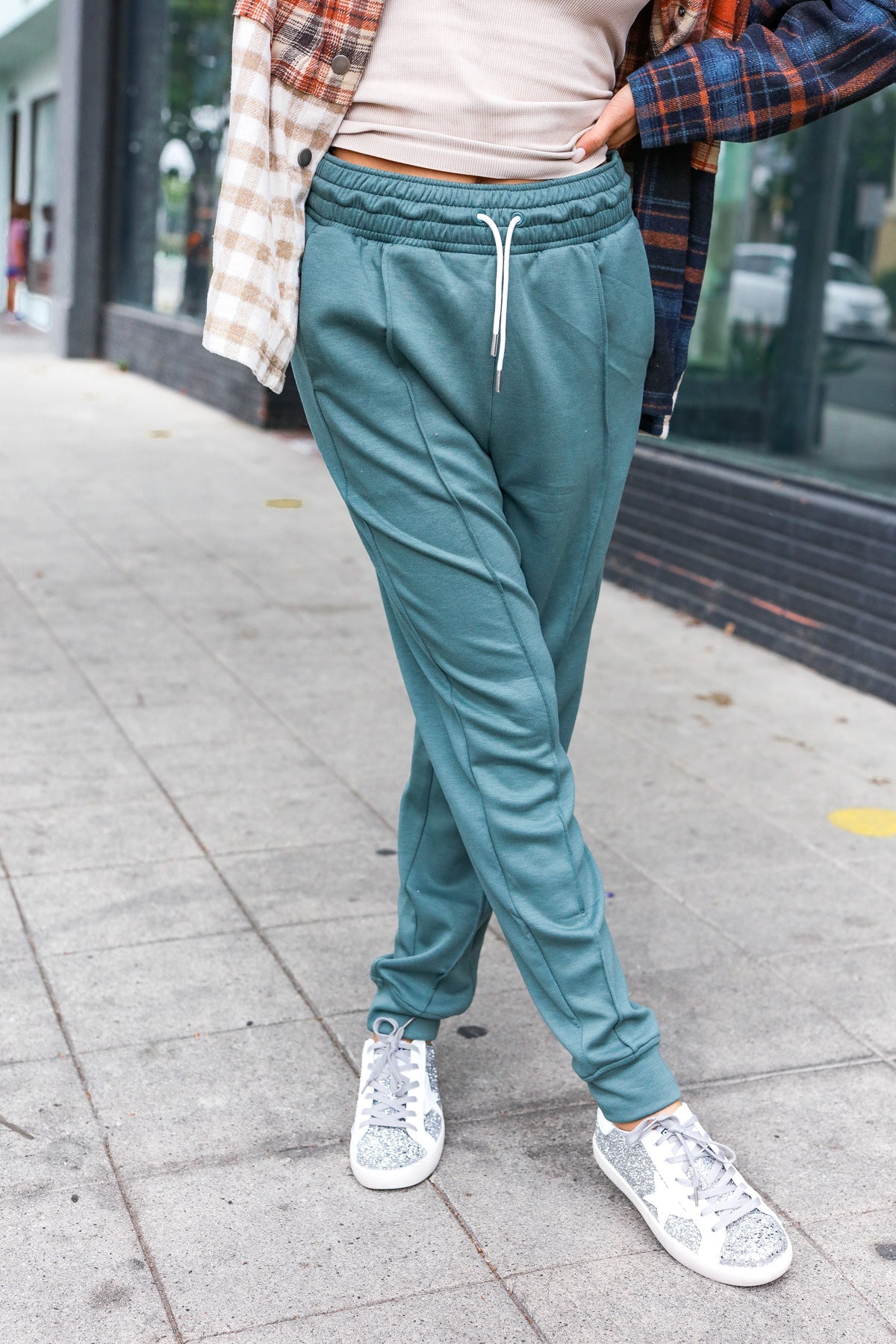 Zenana Ash Jade Knit Front Seam Sweatpants Zenana