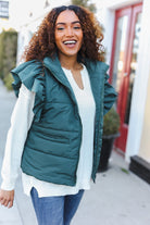 Haptics Feeling Festive Hunter Green Zipper Up Quilted Ruffle Sleeve Puffer Vest Shirts & Tops