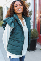 Haptics Feeling Festive Hunter Green Zipper Up Quilted Ruffle Sleeve Puffer Vest Shirts & Tops