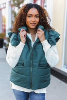 Haptics Feeling Festive Hunter Green Zipper Up Quilted Ruffle Sleeve Puffer Vest Shirts & Tops