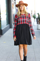 Haptics Holiday Plaid Twofer Babydoll Dress